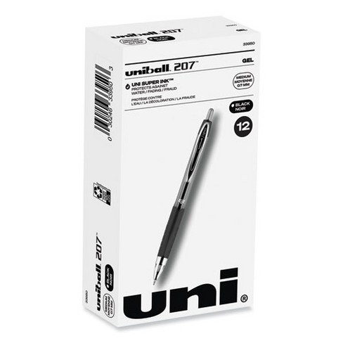 uniball Signo 207 Gel Pen, Retractable, Medium 0.7 mm, Black Ink, Smoke/Black Barrel, Dozen - image 1 of 4