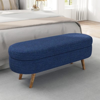 VisioGear Oval Ottoman, Storage Bench with Wood Legs for Living Room, Blue, 43.5"*16"*16"