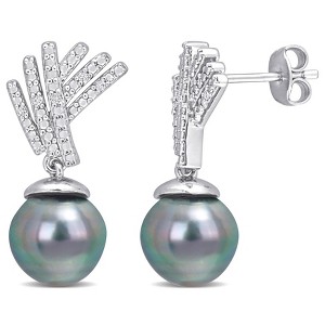 EVERLY JEWELRY | Metal Cultured Pearl and Diamond Accent Drop Earrings - Multiple Metal Type and Pearl Color Options. - 1 of 4