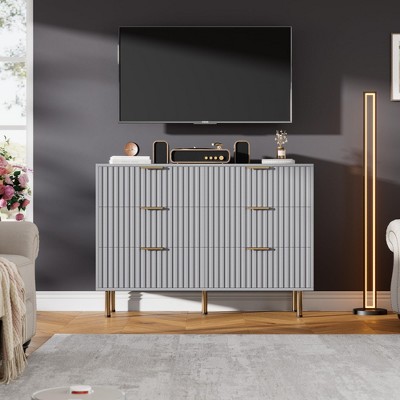 6-Drawer Fluted Dresser - Large Capacity Bedroom Chest with Anti-Tip Straps & Metal Handles, Modern Storage for Living Room & Hallway