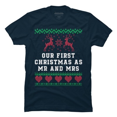 Men's Design By Humans Our First Christmas As Mr & Mrs T-Shirt By UnlockedHTK T-Shirt