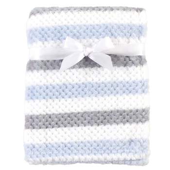 Hudson Baby Infant Boy Plush Waffle Blanket, Blue Gray Stripe, One Size