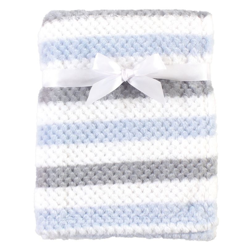 Hudson Baby Infant Boy Plush Waffle Blanket, Blue Gray Stripe, One Size, 1 of 3