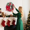 24 in Christmas Wreath for Front Door, Large Outdoor Christmas Wreaths with Red Gold Balls & Bow for Fireplace Window Indoor Holiday Decor - 3 of 4