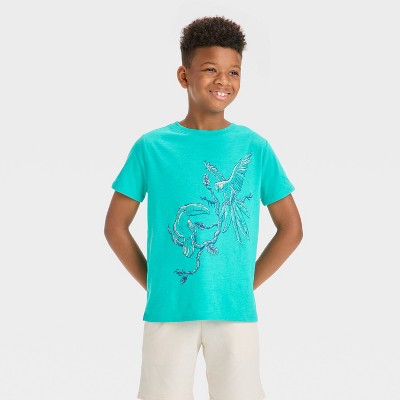 Boys' Short Sleeve 'Bird' Graphic T-Shirt - Cat & Jack™ Bright Turquoise Blue