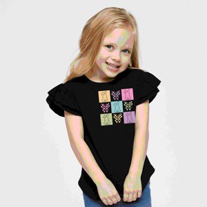 Simply Sage Market Checkered Bunny Outline Coquette Flutter Sleeve Tee - 1 of 4