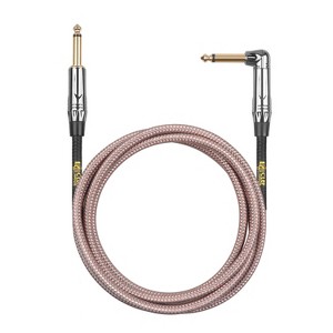 Clef Audio Labs 6.35mm TS to 6.35mm TS Straight to Angled, Black Chrome Zinc Alloy Shell/Grey Copper Braided -6FT-1PK - 1 of 4