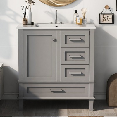30" Solid Wood Frame Bathroom Vanity with Sink Combo Set, a Soft Closing Door and 3 Drawers