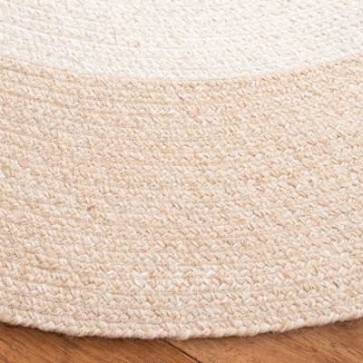 Handmade Beige and Ivory Round Synthetic Braided Rug, 5'