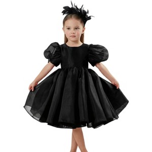 2Bunnies Girls' 12M-8Y Organza Puff Sleeve Babydoll Fit & Flare Princess Flower Girl Dress Black 12-24 Months