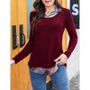 Women's Long Sleeve Contrast Collared Shirts Patchwork Work Blouse Tunics Tops - 2 of 4