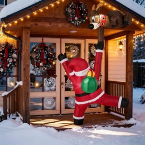 8.5ft Inflatable Climbing Santa with Reindeer - Built-in LED Lights Weather-Resistant Polyester Xmas Decor - 1 of 4