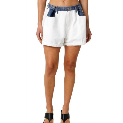 Women's Contrast Waistband Denim Shorts - OLIVACEOUS