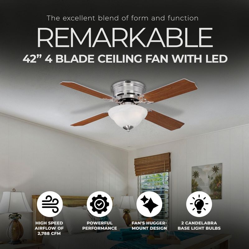 Westinghouse Hadley 42 Inch Brushed Nickel Finish Ceiling Fan with 4 Reversible Blades and Bowl Light Kit with 2 Candelabra Base Light Bulbs, 2 of 7
