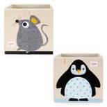 3 Sprouts Kids Children's Felt Gray Mouse Storage Cube Box Toy Bin with Black/White Penguin Fabric Storage Cube Toy Bins
