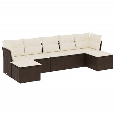 vidaXL 7 Piece Patio Sofa Set with Cushions - Brown and Cream With Table