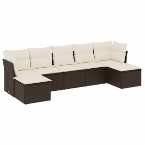 vidaXL 7 Piece Patio Sofa Set with Cushions - Brown and Cream With Table - 1 of 4