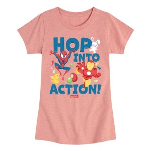 Girls' - Marvel - Avengers Easter Hop Into Action Fitted Short Sleeve Graphic T-Shirt - 1 of 4