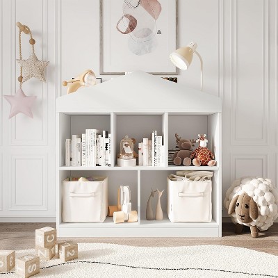 Garvee Kids Bookshelf White Toy Storage Organizer 5-Cubby with Roof Design and Anti-Tip Safety, White