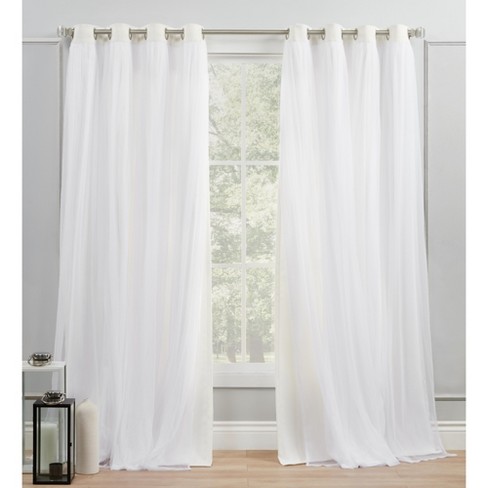 Exclusive Home Catarina Layered Solid Room Darkening Blackout and Sheer  Grommet Top Curtain Panel Pair, 52