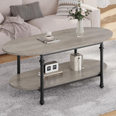 Oval Coffee Table Unique Tea Table 47.2" Cocktail Table Low Storage Coffee Table 2 Tier Vintage Center Table
