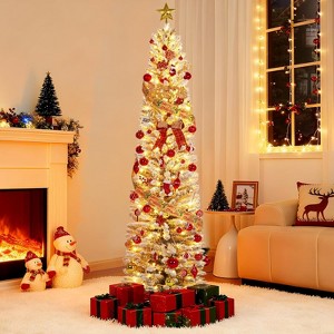 Artificial Christmas Tree with Pinecone Decorations and All-Natural Hinged Branches—Premium Pre-Lighted Christmas Tree with Snowflake Ornaments - 1 of 4