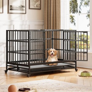 Heavy Duty Indestructible Dog Crate Steel Escape Proof, Indoor Dog House High Anxiety Cage, Kennel with Wheels, Removable Tray - 1 of 4
