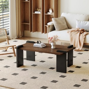Walnut-colored MDF coffee table, suitable for modern minimalist living rooms and leisure areas, with product dimensions of 39.3*23.6*17.7inches. - 1 of 1