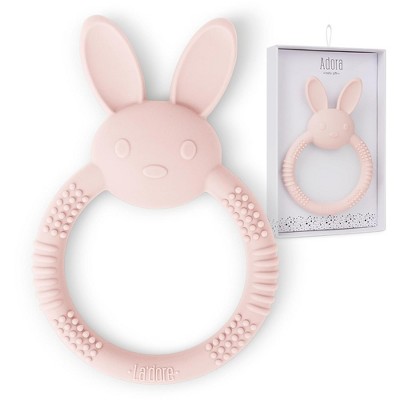 Image of Silicone Baby Bunny Teething Toys - Cute Animal Shaped Teething Relief for 0-6 Months, Easy to Clean Teether Ring - Newborn Essentials (Blush)