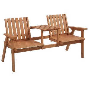 Patio Bench, Garden Bench with Middle Table and Umbrella Holeen Outdoor Bench for Patio, Porch, Poolside, Balcony - 1 of 4