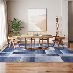 Acekool Modern Geometric Area Rug, Large Blue Patchwork Throw Carpet, Low Pile Non-Slip Indoor Rug for Living Room, Bedroom, Dining Room, Office - 1 of 4