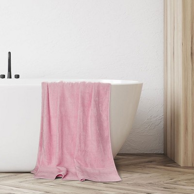 Unique Bargains 4-Pack 100% Cotton Plush Bath Towels 27x 54 Pink