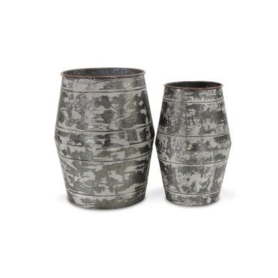 Cheung's Harben Set of 2 Galvanized Barrel Planters