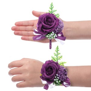 Unique Bargains Silk Wedding Artificial Rose Boutonniere and Wrist Corsage Set - 1 of 4