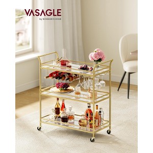 3-Tier Gold Bar Cart with Mirrored Shelves, Serving Cart with 4 Wine Bottle Holders & 3 Glass Racks, Locking Wheels for Kitchen Living Room, Gold - 1 of 4