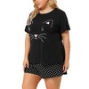 Agnes Orinda Women's Plus Size Comfort Cute Cat Print Short Sleeve Pajama Set - image 2 of 4