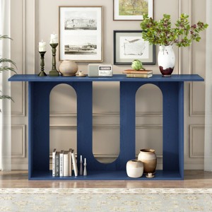 Modern MDF Curved Base Console Table,Living Room Side Table with Lower Storage Shelf,Rectangular Minimalist Accent Table-Cuddlewood - 1 of 4