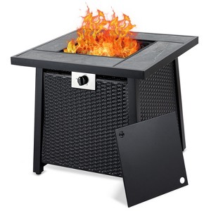 COZONY Propane Fire Pit Table with Rattan Panel and Glass Wind Guard - 1 of 4