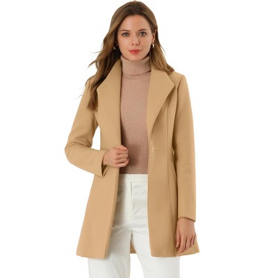 Allegra K Women's Turn Down Collar Buttoned Business Casual Mid-Long Winter Coat