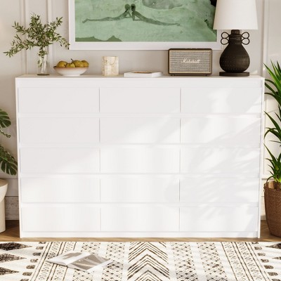 FUFU&GAGA Multifunctional Dresser 15 Drawer Storage Horizontal Dresser White