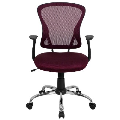 Burgundy Mesh Mid-Back Swivel Task Chair with Chrome Base