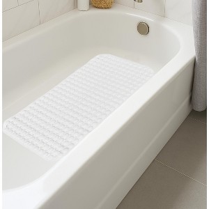 Home Mart Goods White Geometric Circles Vinyl Non-Slip Bathtub Shower Mat With Suction Cups -27" x 15" - 1 of 4