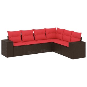 vidaXL 6 Piece Garden Sofa Set with Cushions - Brown and Red Without Table - 1 of 4
