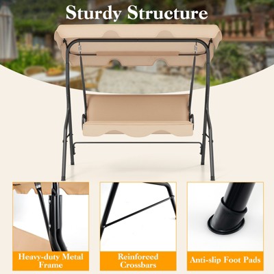 Beige Metal Frame Outdoor Patio Swing with Adjustable Canopy
