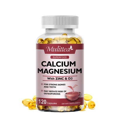 Mulittea Calcium Magnesium with Zinc & D3 Capsules, Support Bone, Muscles & Sleep, 60 Capsules