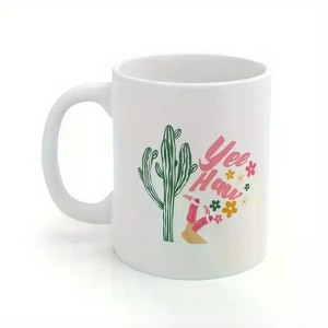 1pc Yee Haw Cowgirl Ceramic Coffee Mug - 11OZ Desert-Themed Office Drinkware, Unique Bachelorette Gift Idea - 1 of 4