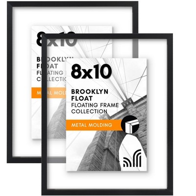 Americanflat Aluminum 8x10 Floating Picture Frame - Set of 2 - Use as 5x7 Picture Frame or Display 8x10 Photo - Photo Frames for Wall - Black