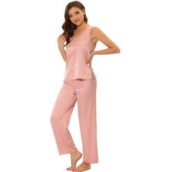 Women's Crop Top Satin Pajamas Lounge Set, Long Sleeve Top and
