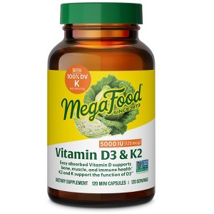 MegaFood Vitamin D3 5000 IU (125 mcg) - Vitamin D Supplements w/ Vitamin D3 & K2, Bones, Teeth, Muscles & Immune Support, Vegetarian, 120 Mini Caps - 1 of 4