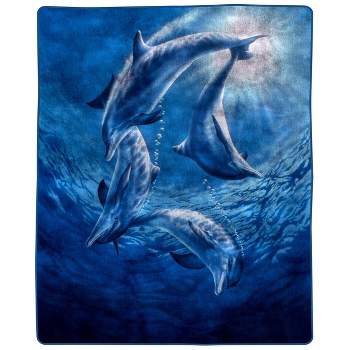 Heavy Fleece Blanket with Ocean Dolphins Pattern- Plush Thick 8 Pound Faux Mink Soft Blanket for Couch Sofa Bed by Hastings Home (74 x 91 )